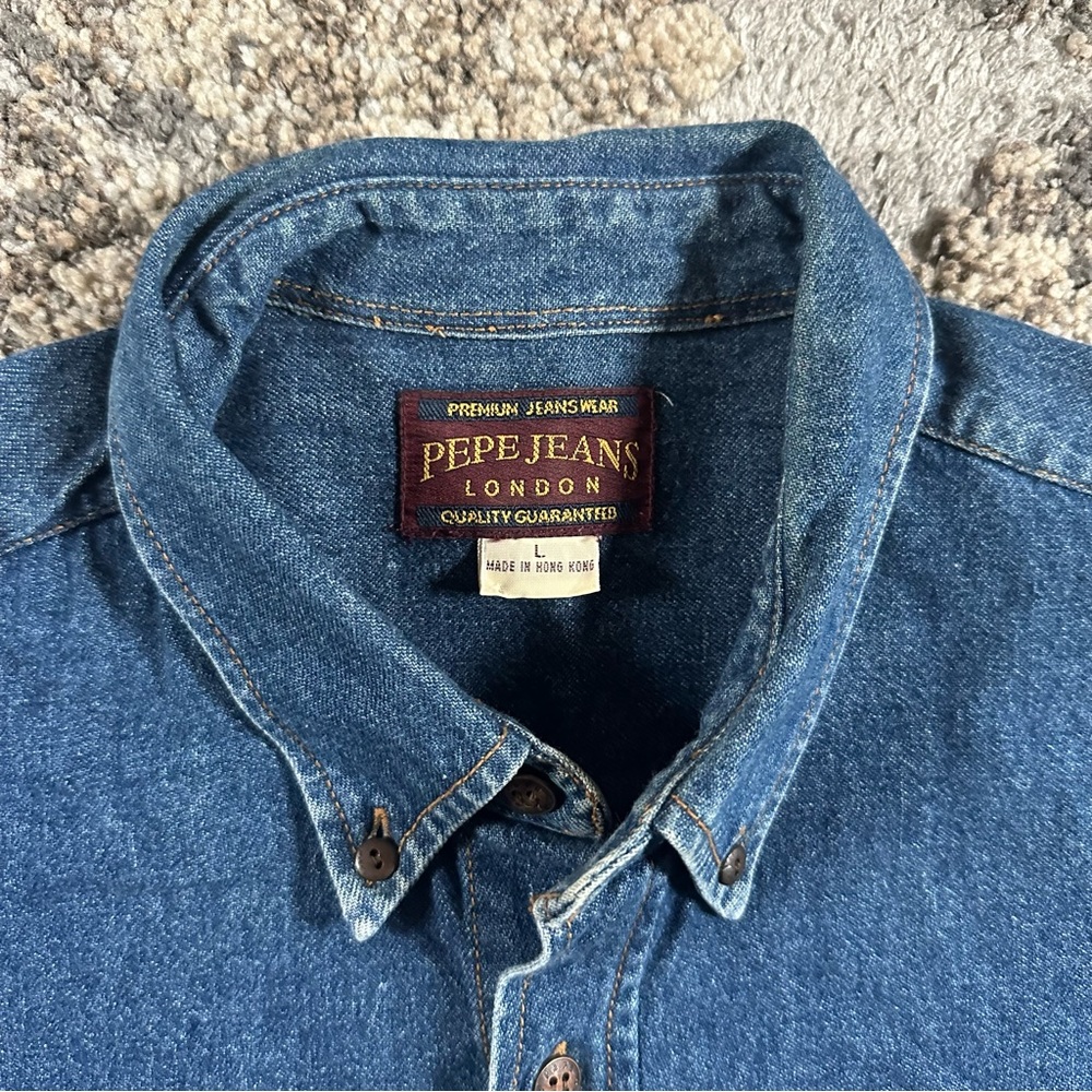 Pepe Jeans Medium Wash Denim Button Up Shirt Large